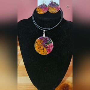 Vibrant Cosmic Orange and Purple Necklace And Earrings Set
